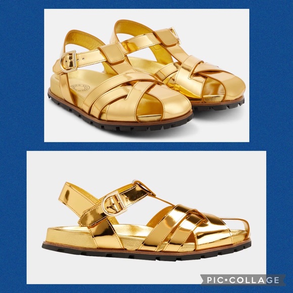 Dries Van Noten Shoes - Dries Van Noten Gold Mirror Leather Fisherman Sandals